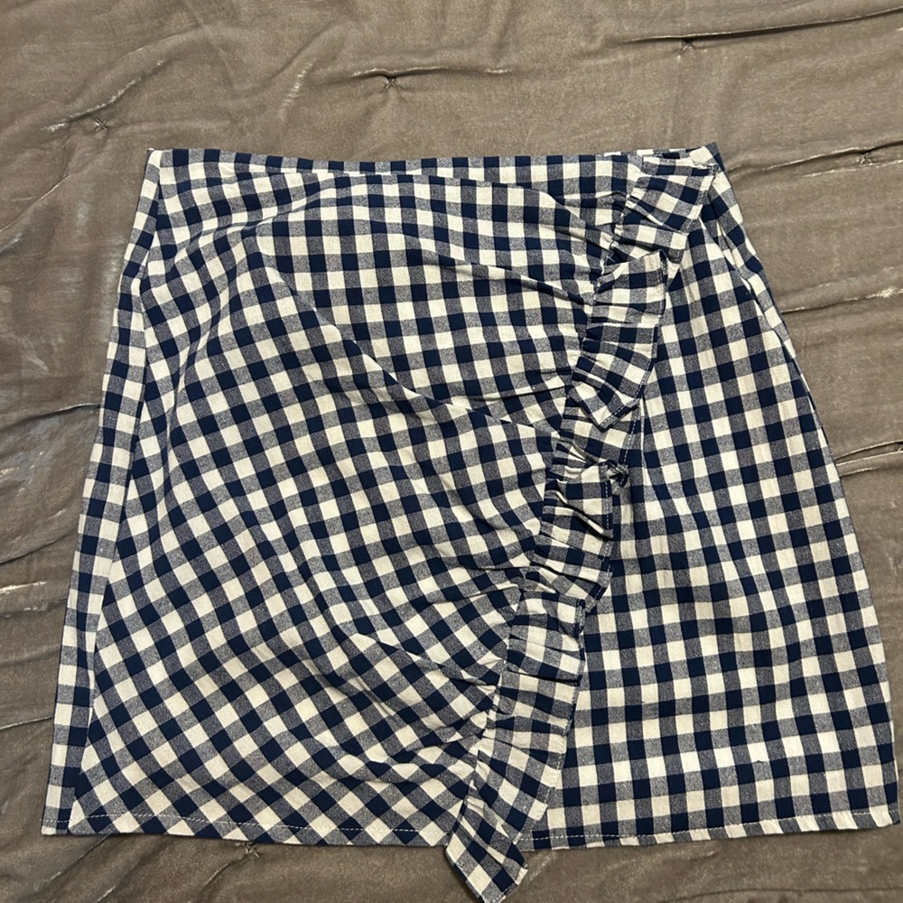 HYFVE Blue & White Plaid Mini Short Skirt w/ Liner & Ruffle